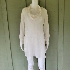 ETCETERA Ivory Crinkled Draped Neckline Tunic Top 2 Adjustable S;eeves
